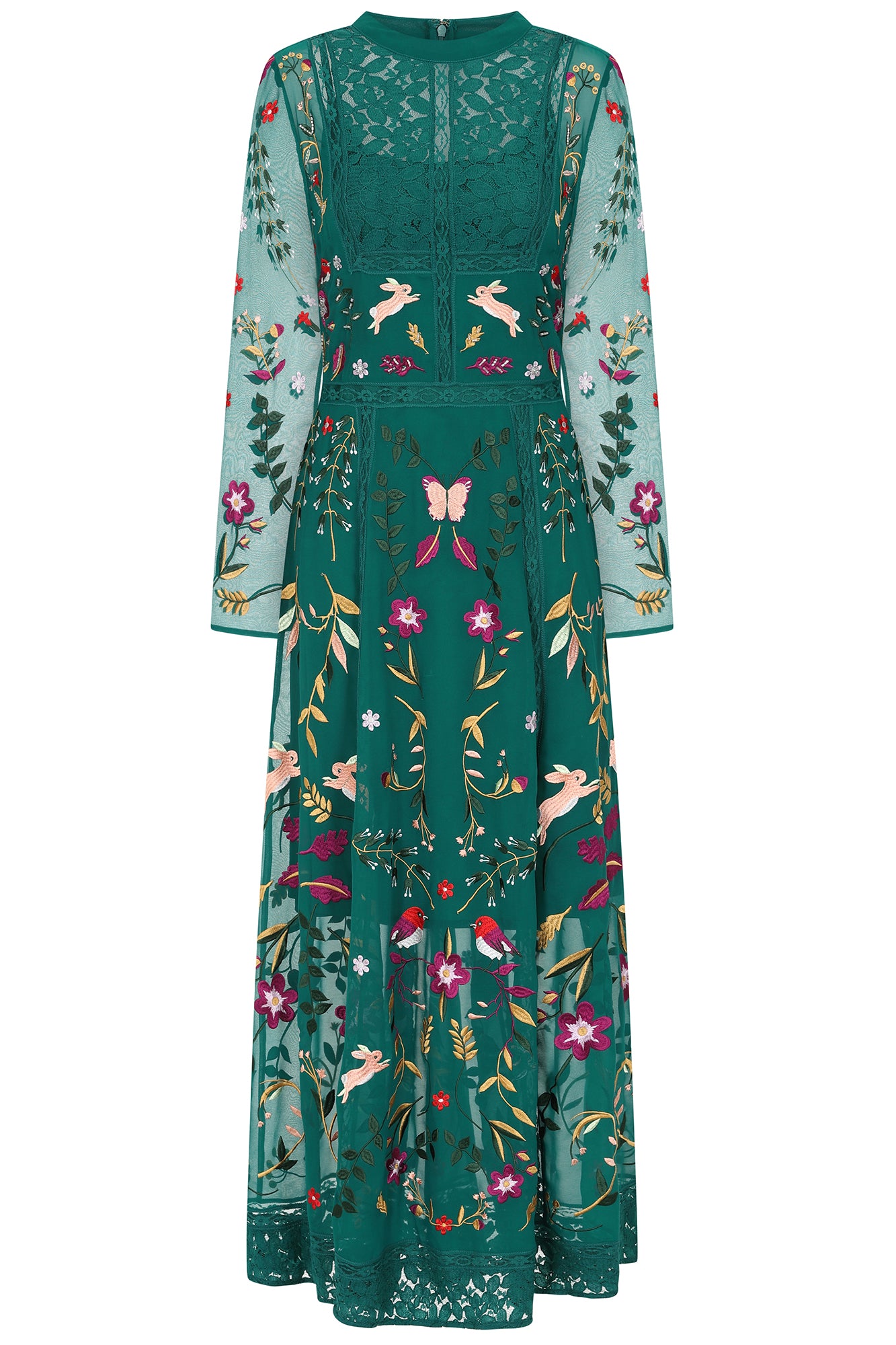 Farley Green Woodland Embroidered Maxi Dress 2